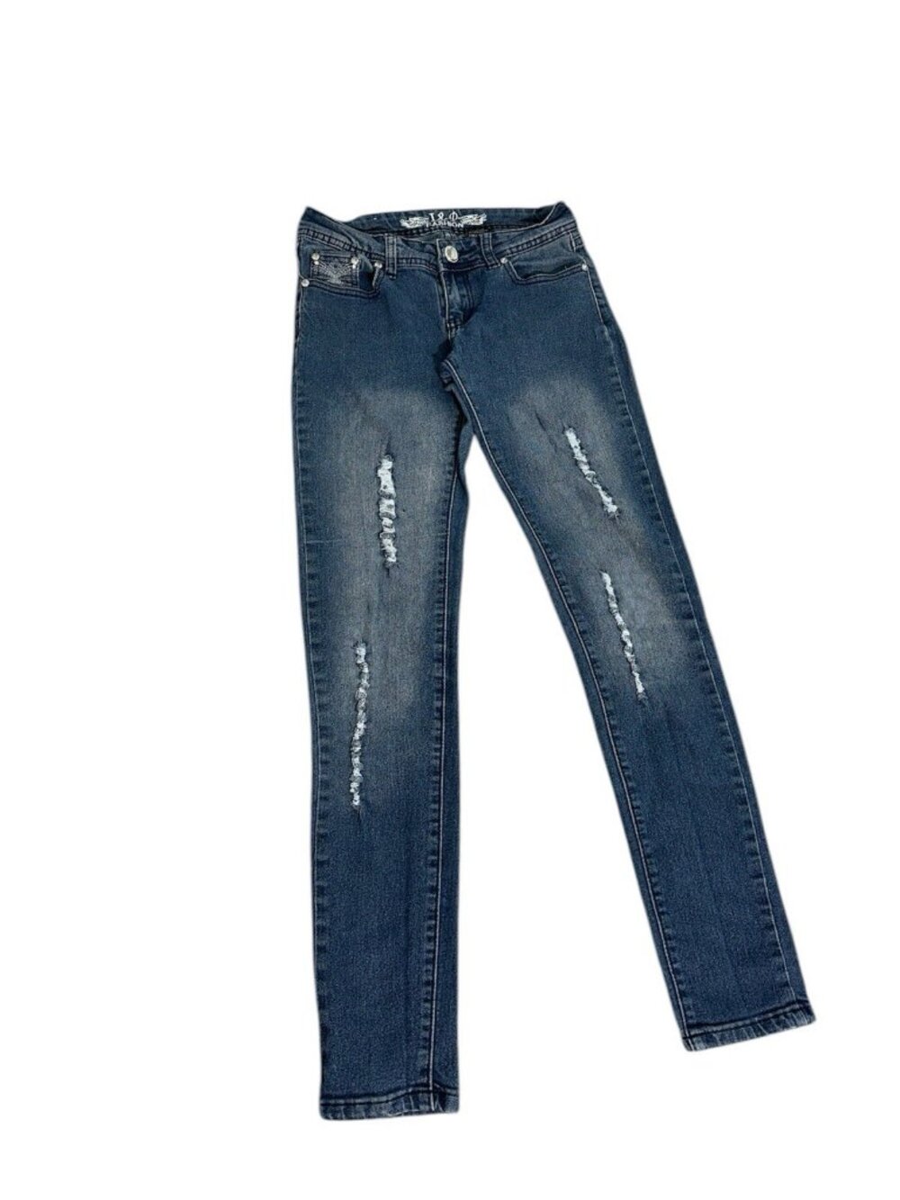 I&P Fashion Distressed Low Rise Skinny Blue Jeans  Juniors Size 3 Stretch